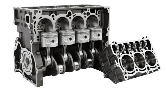 Realistic Car Engine Block Piston Crankshaft Isolated Transparent Background