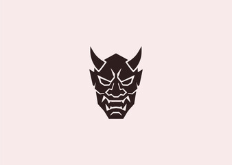 A simple geometric oni mask logo, merging Japanese folklore and strength in a stylized geometric abstraction