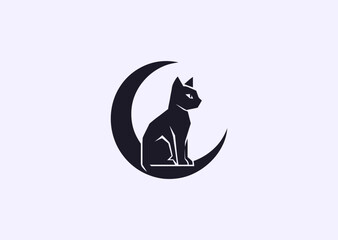 A minimalist black cat in a crescent moon logo, symbolizing mystery, intuition, and lunar elegance in smooth silhouette style