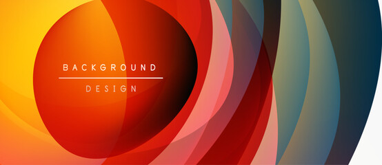 Fototapeta premium Abstract vibrant design features layered circles, warm colors transition into cooler tones. Modern aesthetic, suitable for backgrounds.