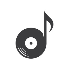 vinyl design combined with music note logo vector icon illustration