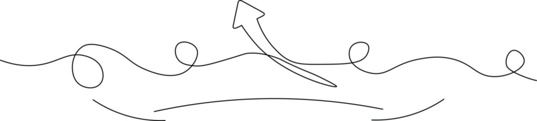 Visualize business growth and success with simple line art showing an arrow leaping over obstacles to new heights, demonstrating resilience and forward momentum towards innovation