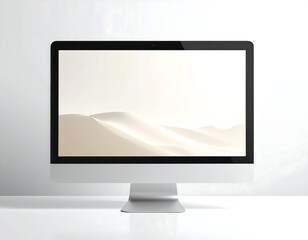 Fototapeta premium Ivory desktop monitor mockup with slim bezel, ideal for tech branding, website design, and product presentation.