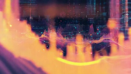 Abstract data visualization with glowing orange and purple waves - Powered by Adobe