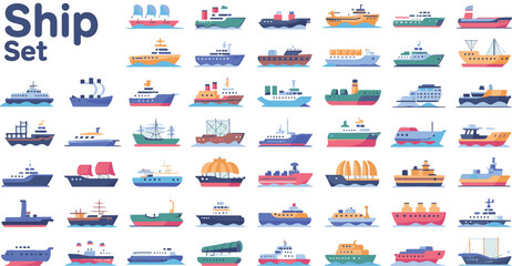 ship icon bundle set colorful silhouette art clean background