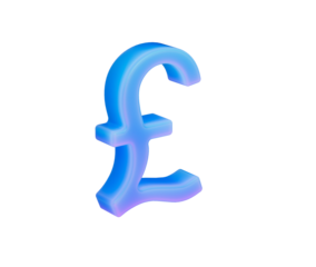 Vibrant 3D glowing British Pound symbol representing finance, and wealth. 3d illustration
