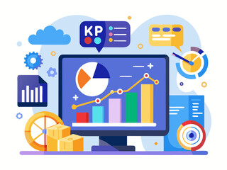 Computer screen showing business analytics and growth chart