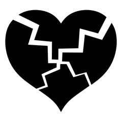 Shattered heart symbol with jagged pieces, emotional distress, sharp lines