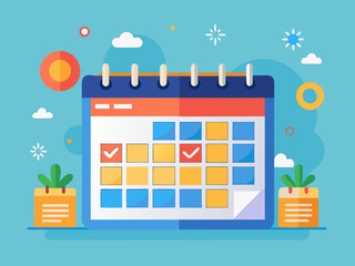 Flat Design Calendar with Checkmarks and Plants planning