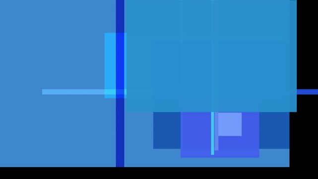 Abstract composition of overlapping blue rectangles and lines on a black background