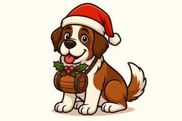 Saint Bernard Dog with Santa Hat and Wreath