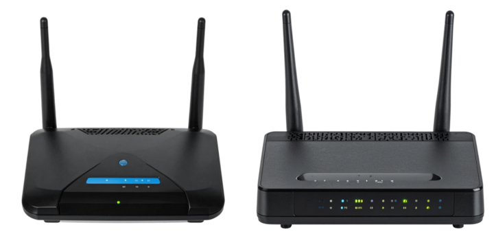 Set Of Modern Wi-Fi Router with Dual Antennas, Front View, Isolated on Transparent Background