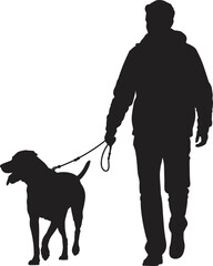 Silhouette of Man Walking Dog on Leash Vector Illustration