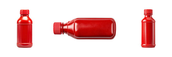 Three views of a red bottle isolated on transparent background