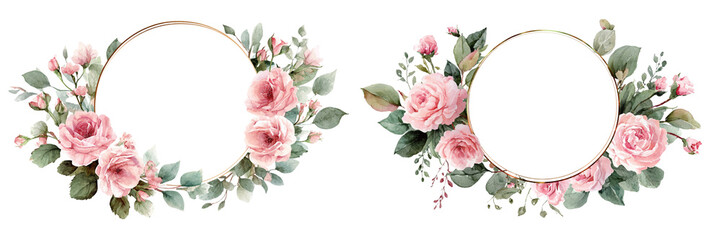 Pink rose floral frame with copy space isolated on transparent background