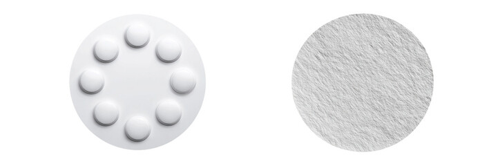 White circular object with raised bumps and textured disc isolated on transparent background