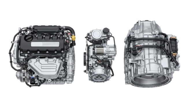 Realistic Car Engine Transmission and Powertrain Components Isolated