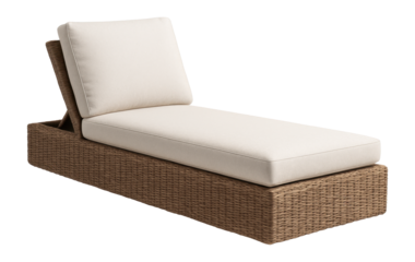 Rectangular outdoor chaise lounge crafted from weather-resistant rattan for patios.