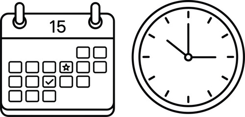 Line Art Vector Icon of Calendar and Clock Symbol Representing Time Management and Event Scheduling.