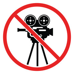 No Video Recording Sign Vector – Camera Prohibited Symbol, Stop Filming Icon, Red Circle and Slash Design