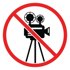 No Video Recording Sign Vector – Camera Prohibited Symbol, Stop Filming Icon, Red Circle and Slash Design