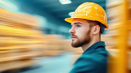 inventory management warehouse Warehouse worker operating a forklift, moving pallets of goods, efficient material handling