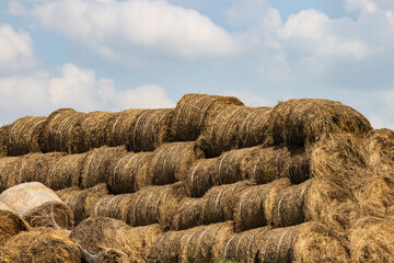 A pile of hay is stacked on top of another pile of hay
