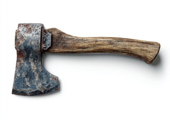 Rusty axe head on wooden handle