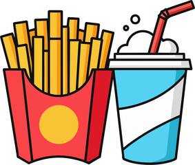 Vector Illustration of French Fries and Soda Cup Icon in Flat Style for Fast Food Menu, Delivery App, Cafe Menu, and Takeaway Packaging
