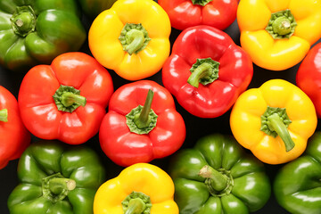 Texture of fresh colorful bell peppers, closeup