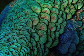 Close-up of vibrant peacock feathers