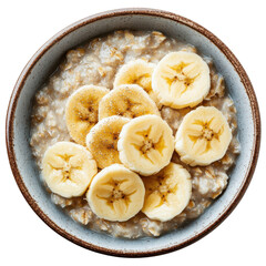 Oatmeal with banana bowl on transparent background