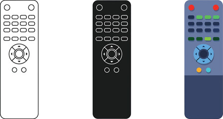 Three remote controls in different styles and designs offering versatility for media control and reflecting modern digital home technology showcasing ease of use and convenience
