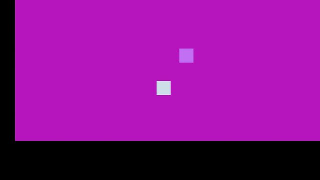 Minimalist abstract art featuring two light blue squares on a vibrant magenta background with a black border