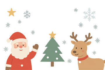クリスマスイラスト サンタとトナカイの冬の風景