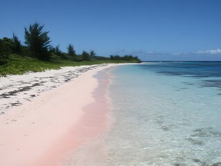 Obraz premium Pink Sand Beach Tropical Paradise, Idyllic Seascape with Clear Water