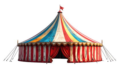 Striped circus tent against black background