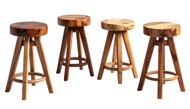 Four wooden stools with round tops