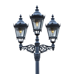 Ornate triple lamp post on transparent background