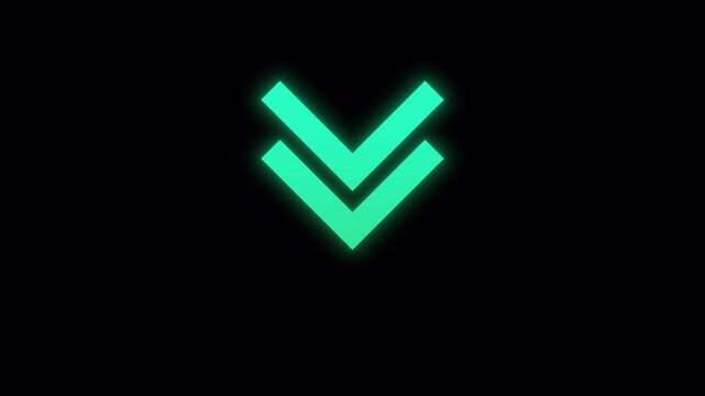 Arrow cayan Glow loop 4K transparent background animation, neon cyan glowing arrow loop video for motion design, interface, UI elements, call to action, loading visuals