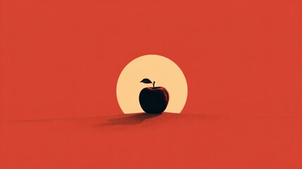Apple Silhouette Against Sunlike Background in Minimalist Style