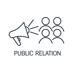  Public Relations. To convey information to society. Vector linear icon illustration isolated on white background.