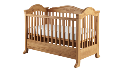 Wooden baby cot with white mattress