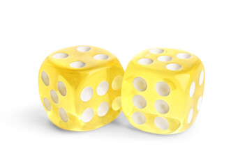 Yellow dices on white background