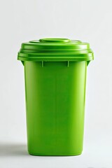 Bright green plastic trash can,?front view