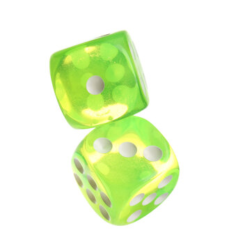 Green dices on white background
