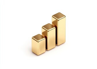 Three gold bar graph, isometric view.  Gold blocks in increasing height create a simple upward trend.  Isolated on a white background