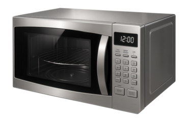 A stylish stainless steel microwave with grill function, perfect for modern living spaces.