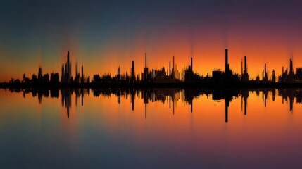 Stunning City Skyline at Dusk with Vibrant Colors and Reflection