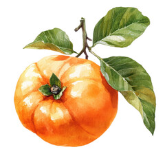 A persimmon watercolor on transparent background